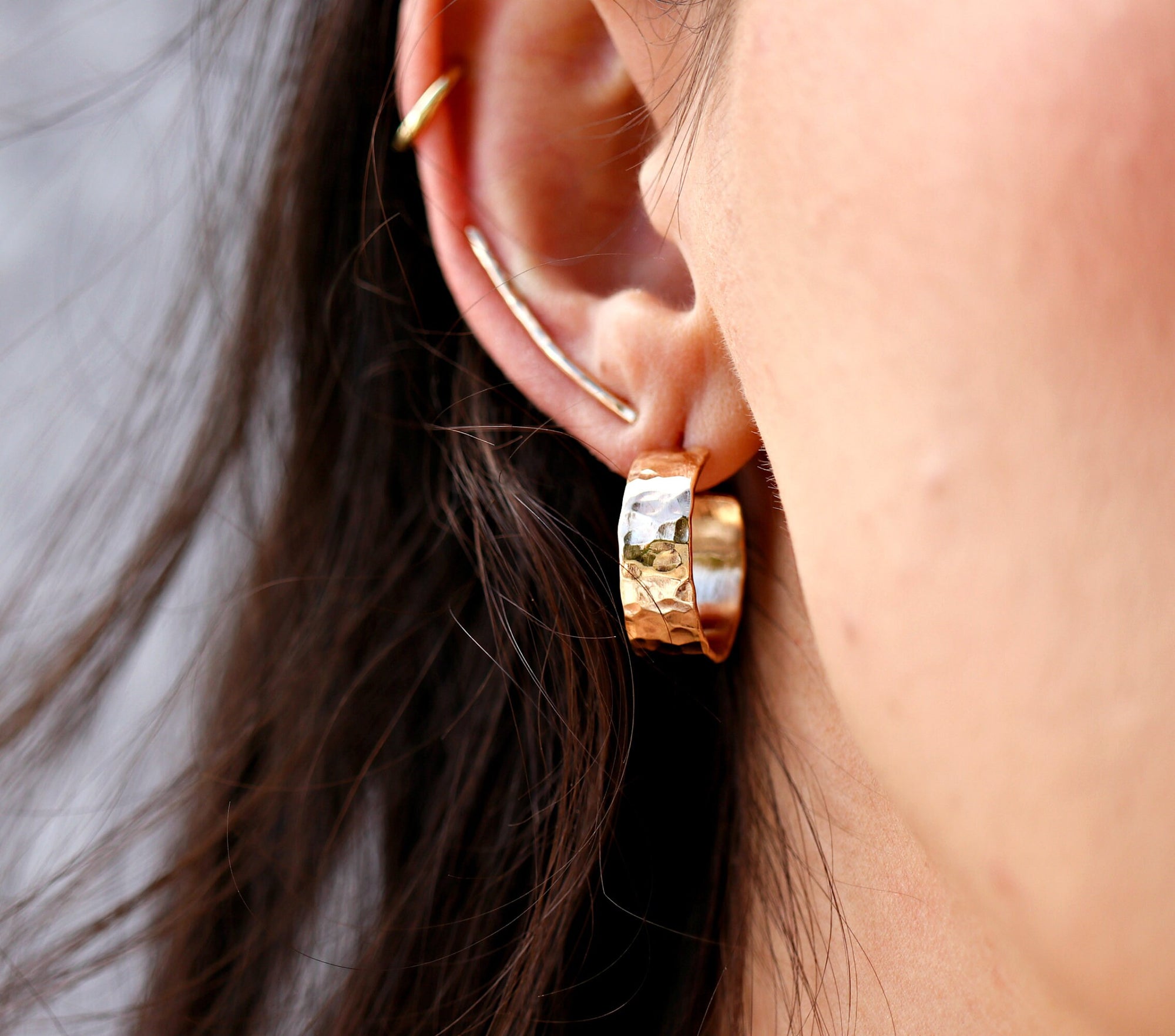 Chunky Gold Hoops, Hammered Gold Thick Hoop Earrings