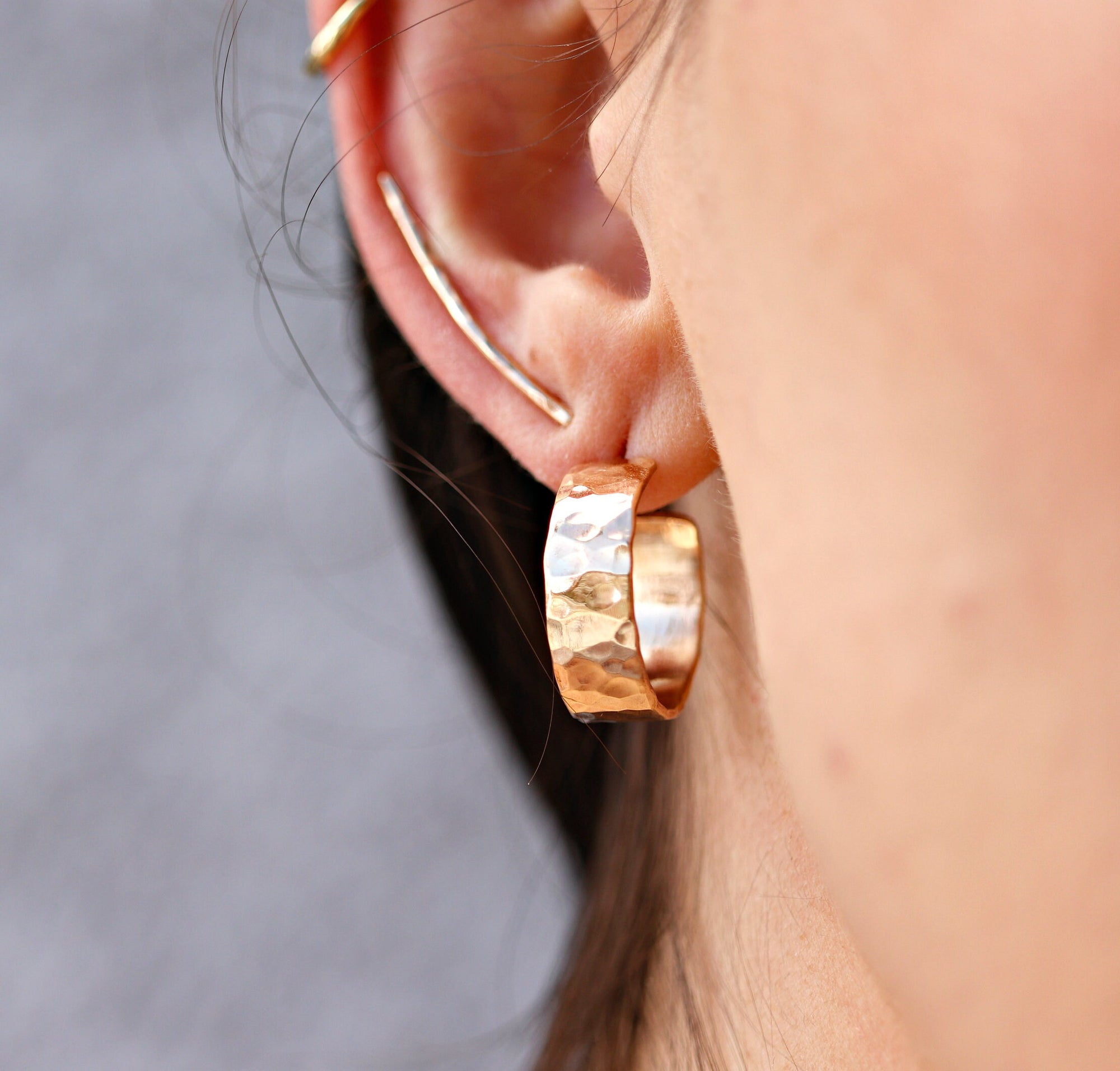 Chunky Gold Hoops, Hammered Gold Thick Hoop Earrings