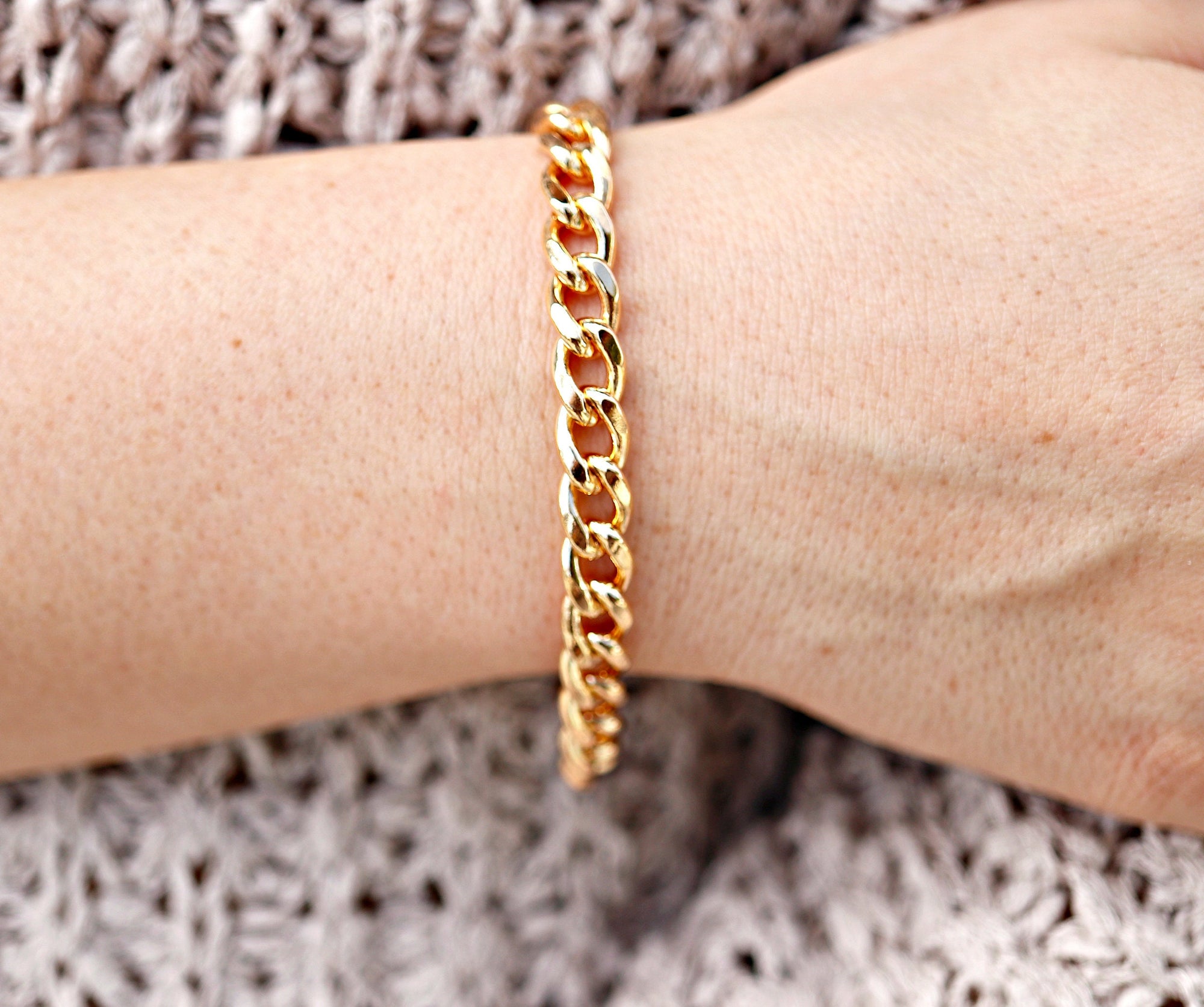 7.5mm Thick Gold Filled Curb Chain Bracelet