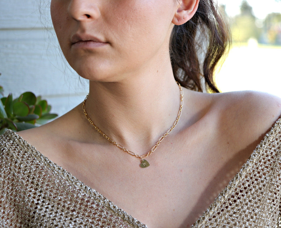 Personalized Heart Gold Chain Necklace, Initial Gold Filled Layering Necklace