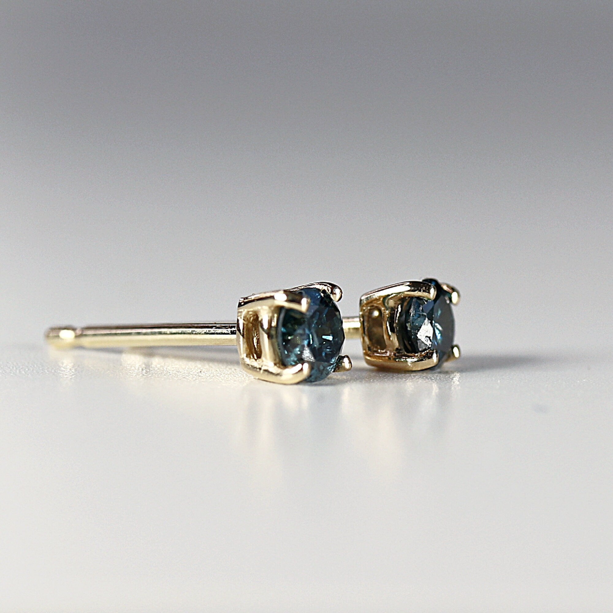 Blue Diamond Earrings 14k Gold