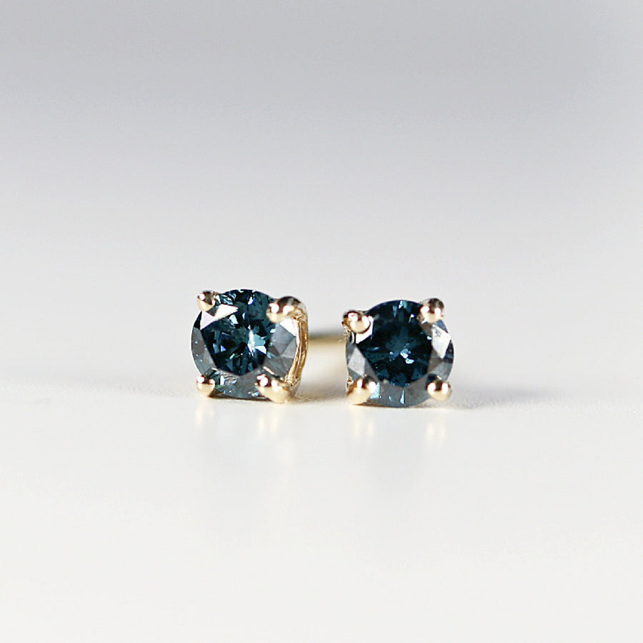 Blue Diamond Earrings 14k Gold