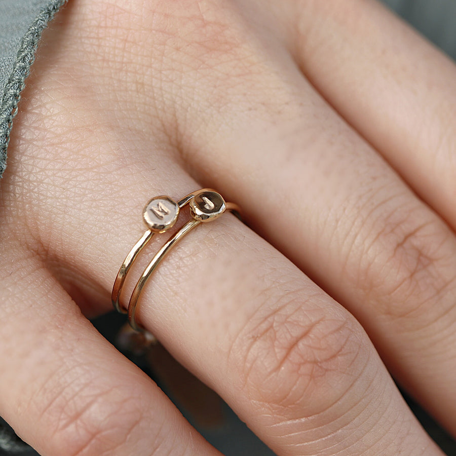 Gold Initial Ring, Solid 14k Gold Rustic Pebble Ring