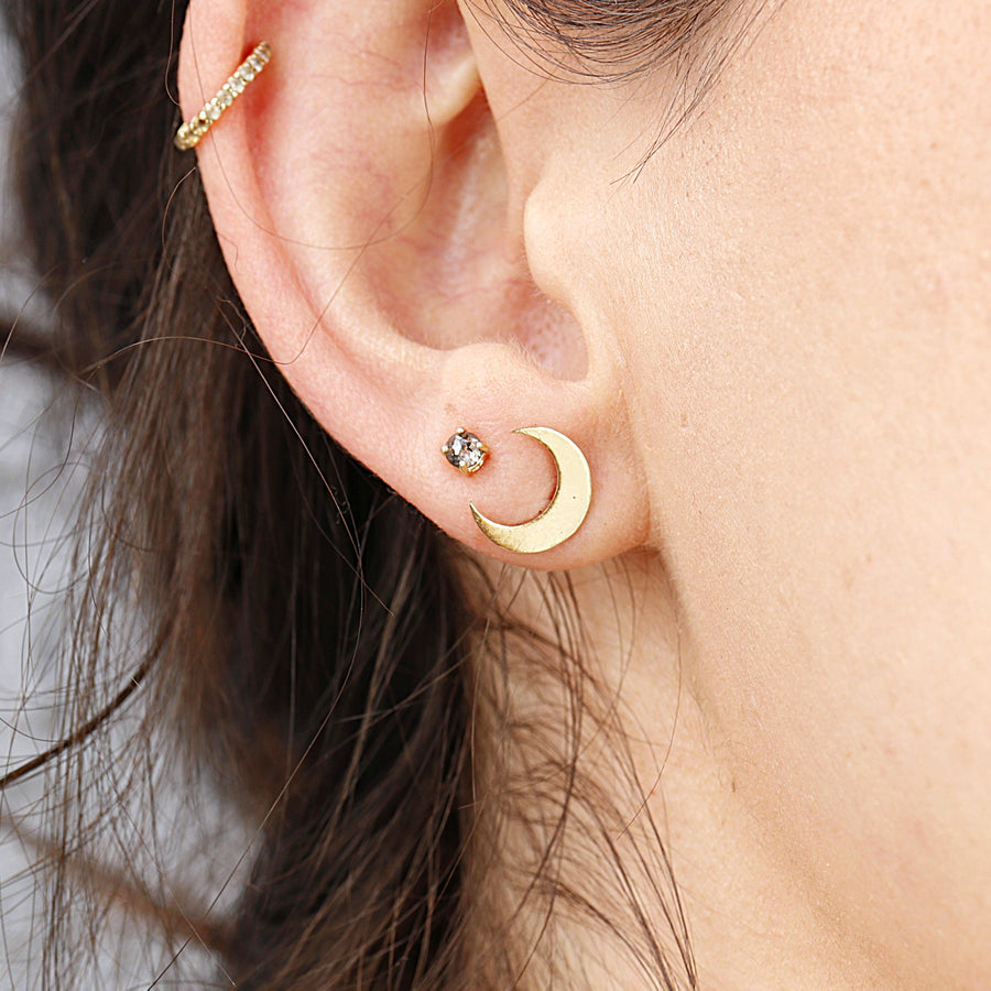Moon and Star Earrings 14k Solid Gold