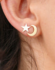 Moon and Star Earrings 14k Solid Gold