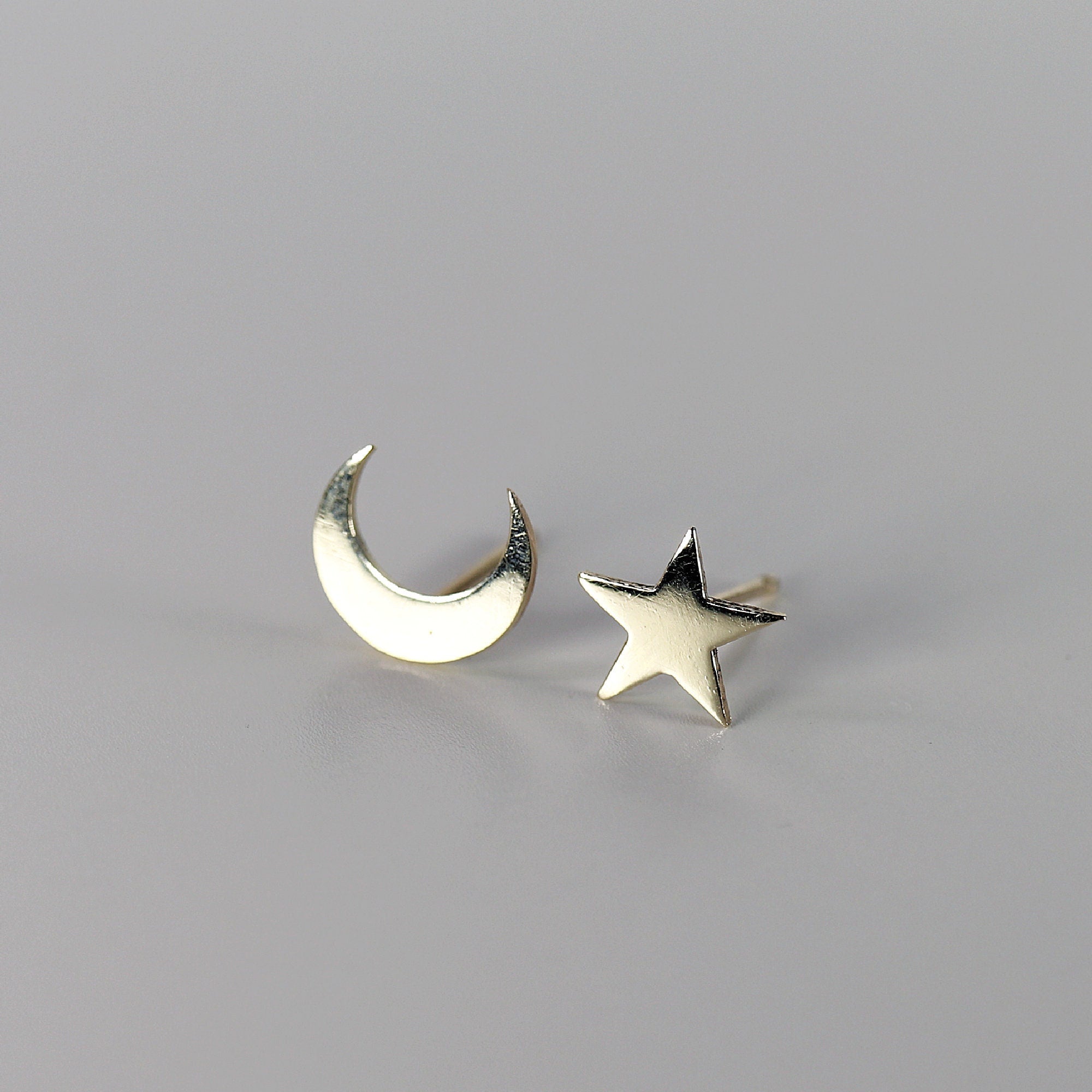 Moon and Star Earrings 14k Solid Gold