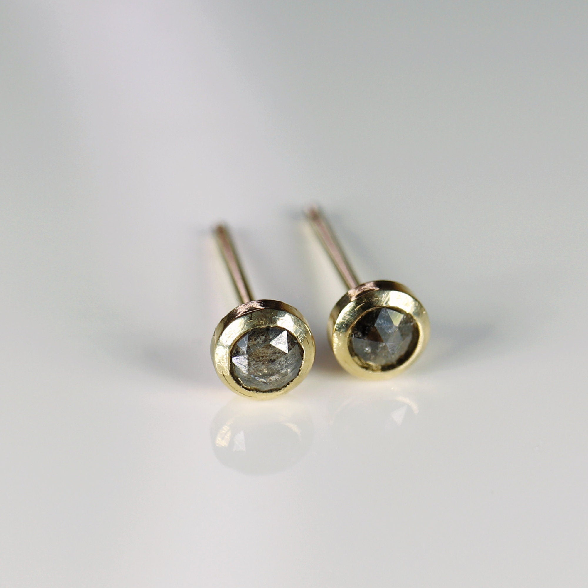 Salt and Pepper Diamond Stud Earrings 14k Solid Gold