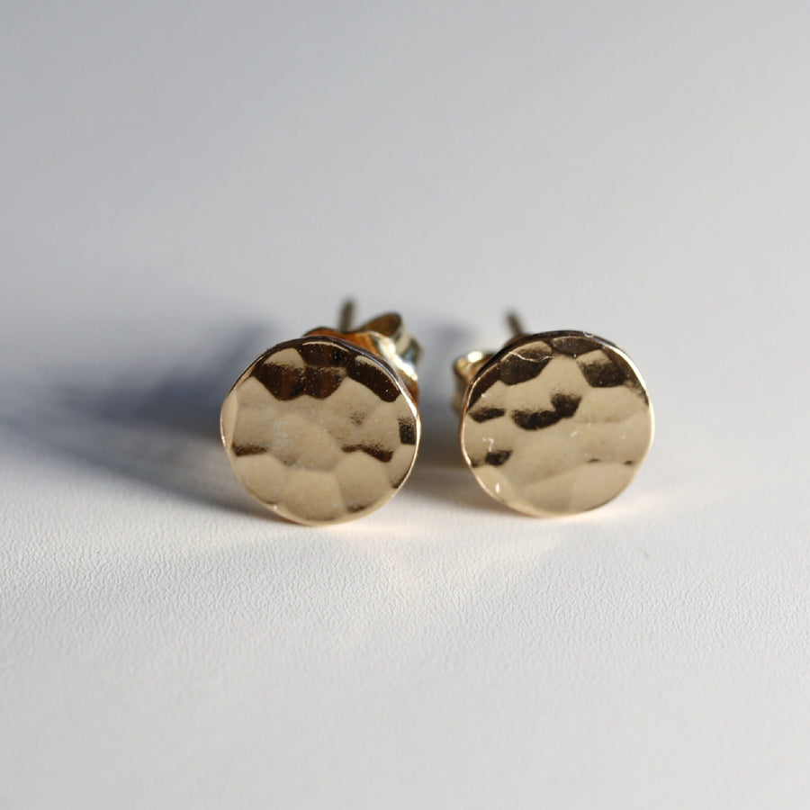 Gold Filled Hammered Disc Stud Earrings