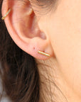 14k Gold Hammered Bar Stud Earrings