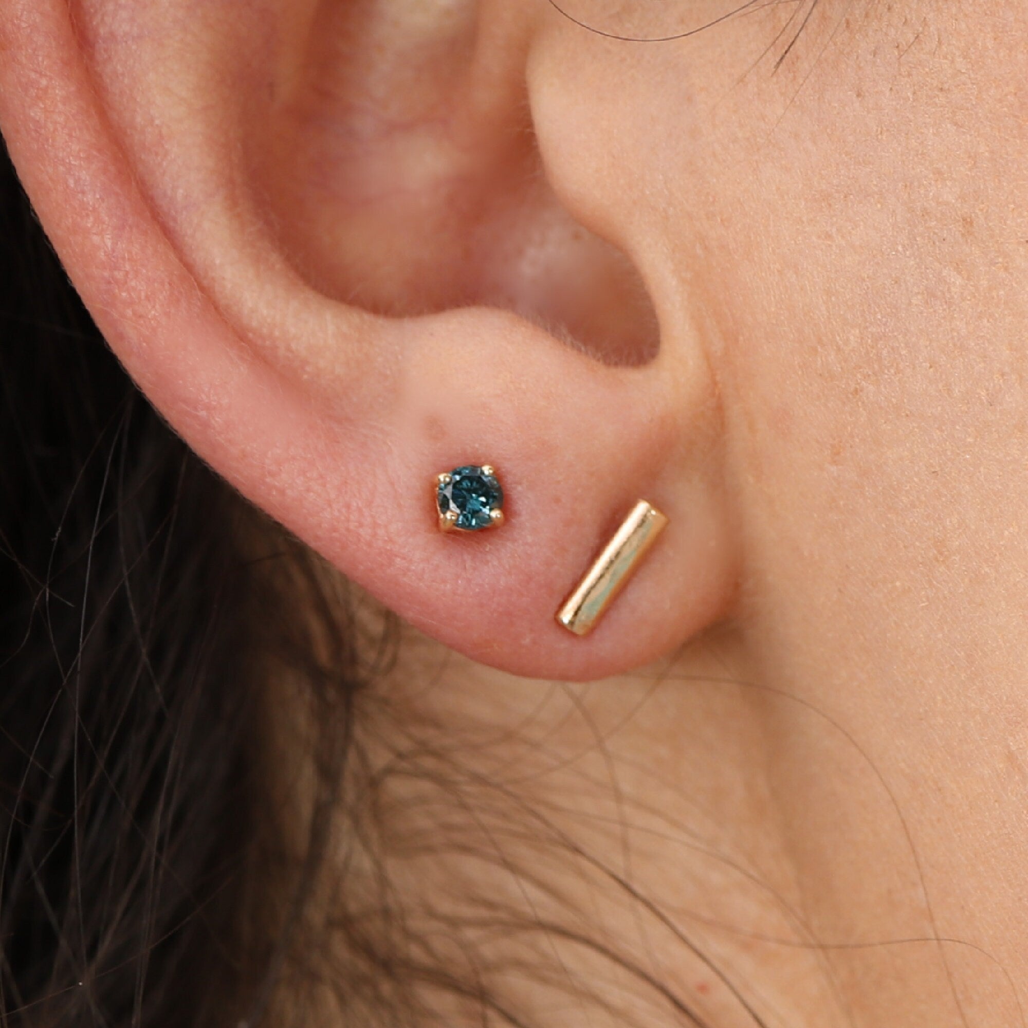 Blue Diamond Earrings 14k Gold