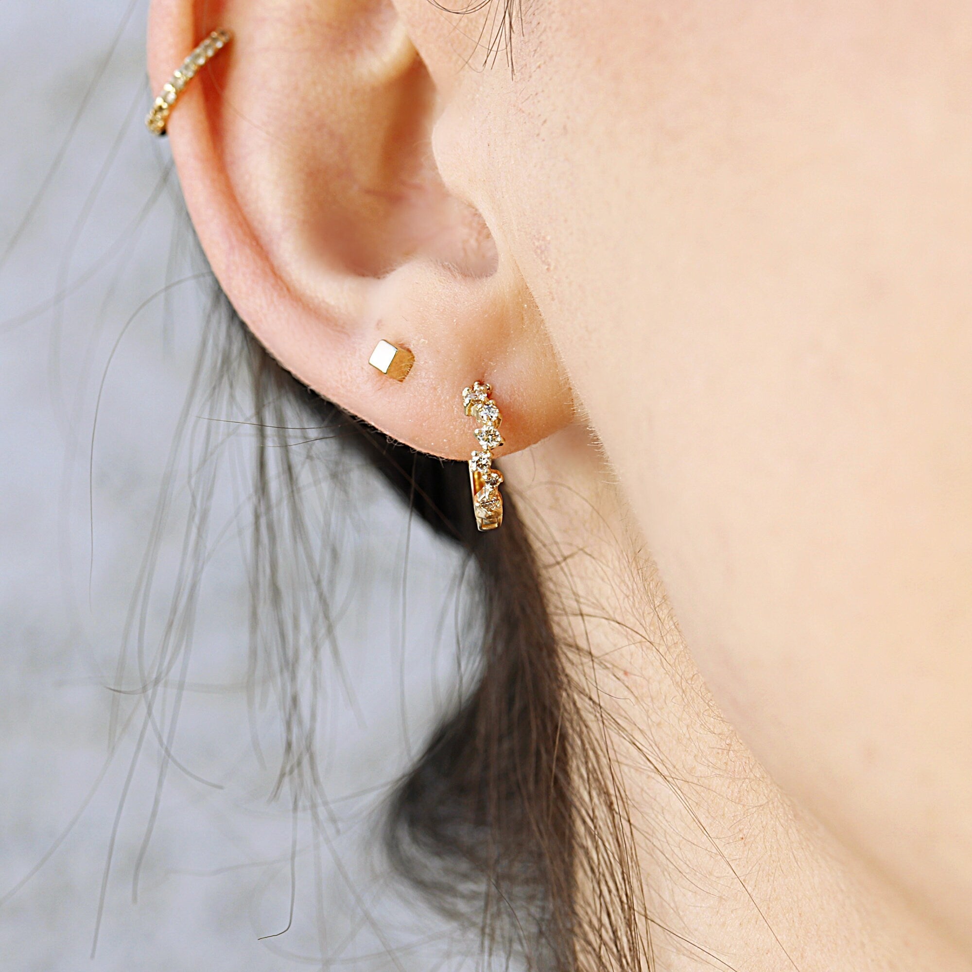 14k Diamond Huggie Hoop Earrings - Melt'm Jewelry