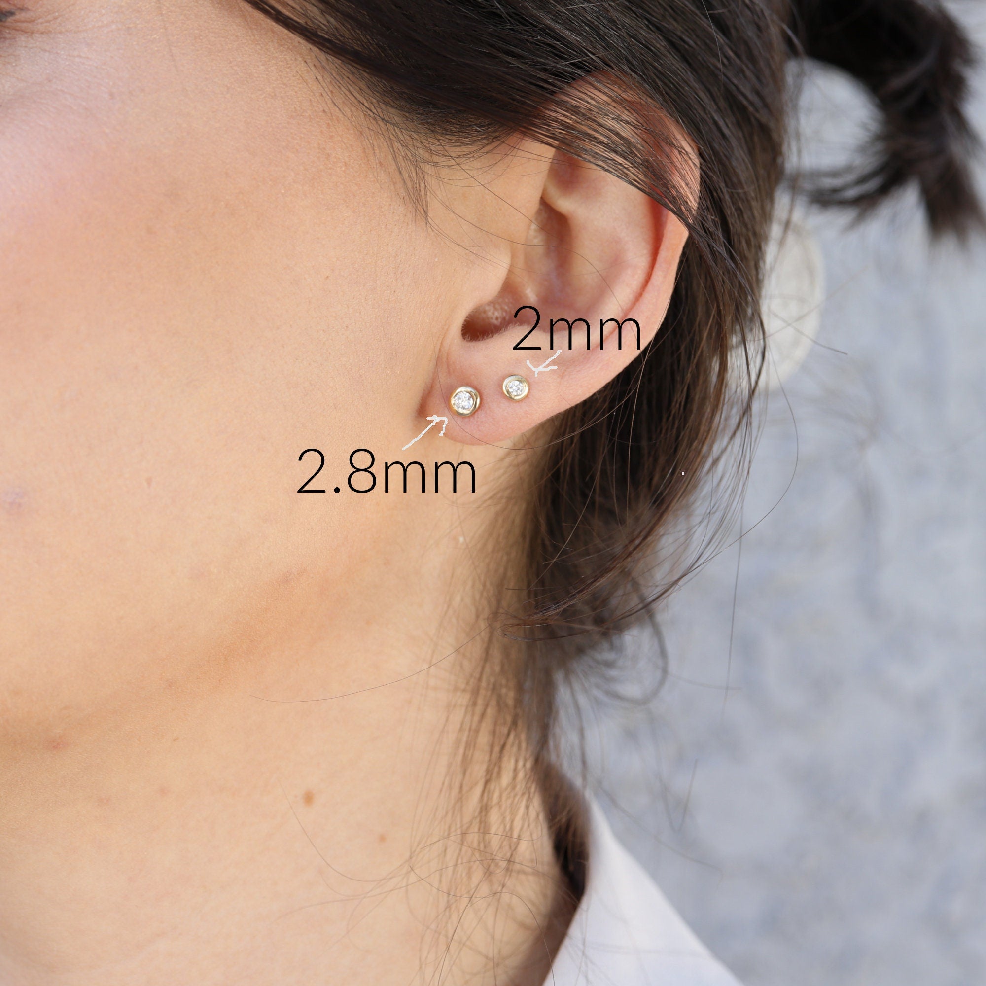 14k Solid Gold Tiny Diamond Stud Earrings