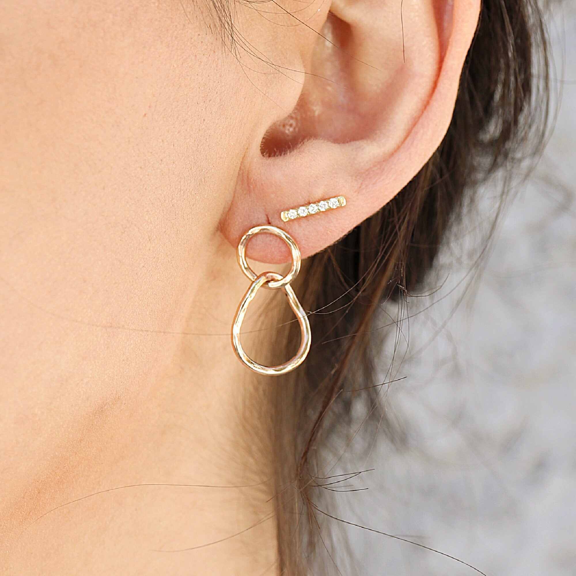 10k or 14k Solid Yellow Gold Organic Double Hoop Earrings