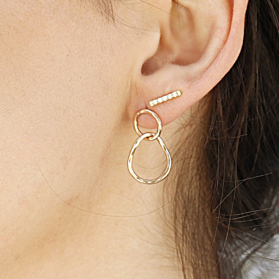 10k or 14k Solid Yellow Gold Organic Double Hoop Earrings