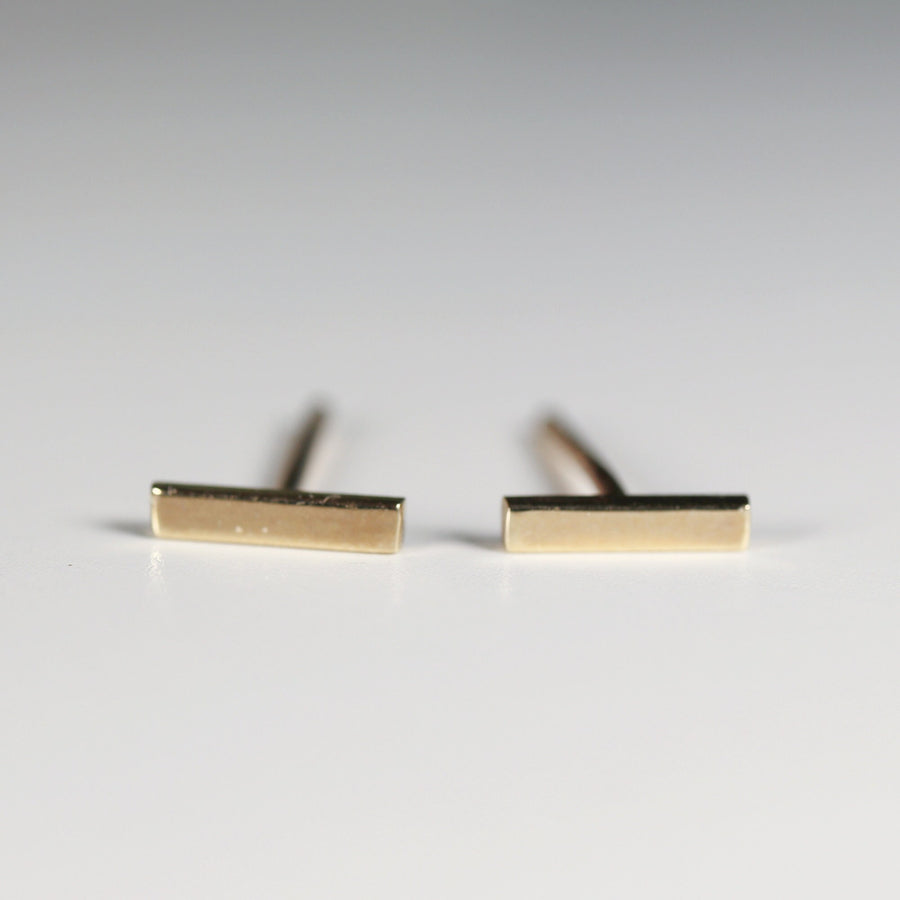 14k Gold Bar Dainty Studs, Minimalist Geometric Earrings