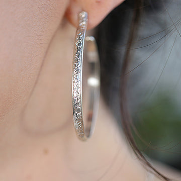 2 Inch Patterned Large Silver Hoop Earrings