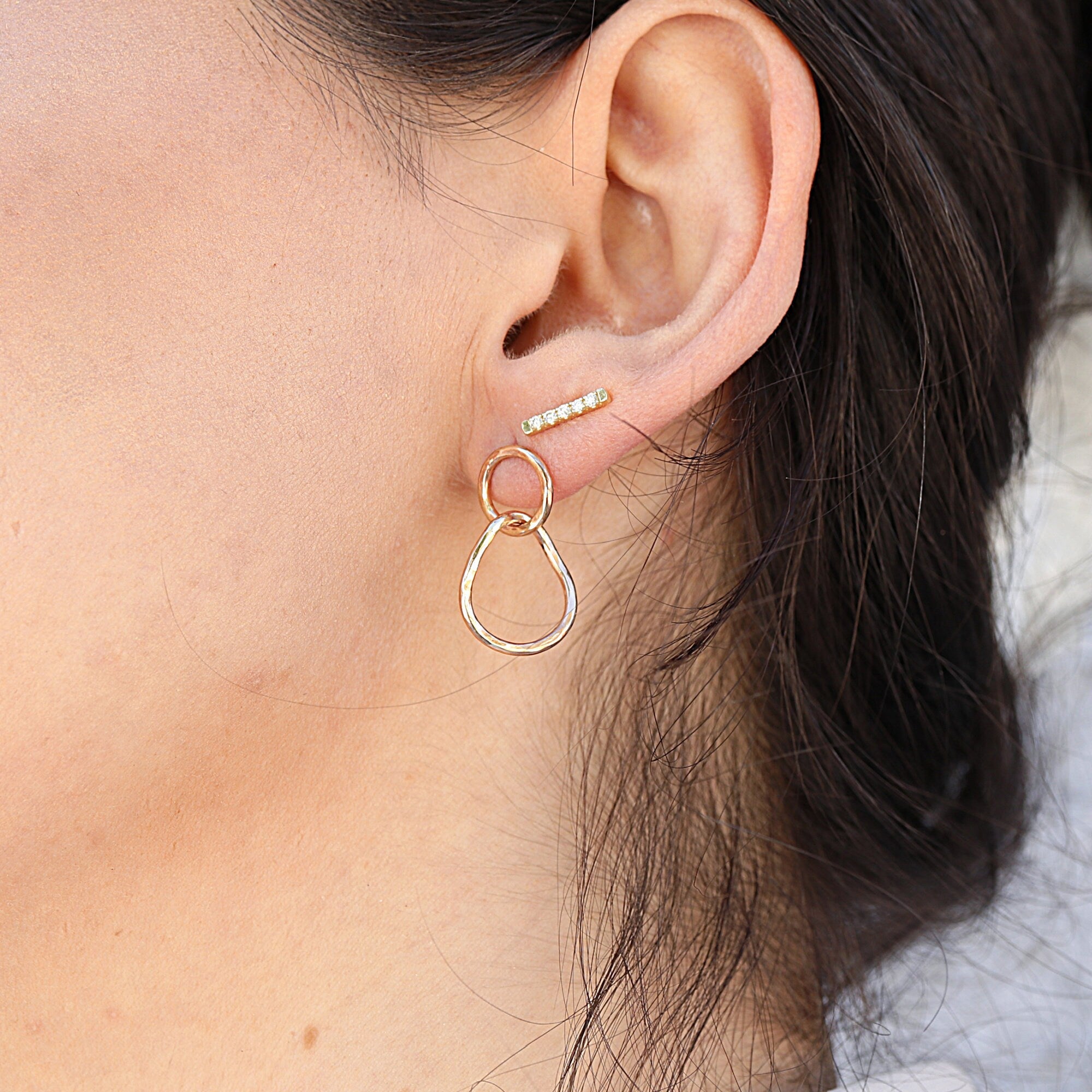 10k or 14k Solid Yellow Gold Organic Double Hoop Earrings