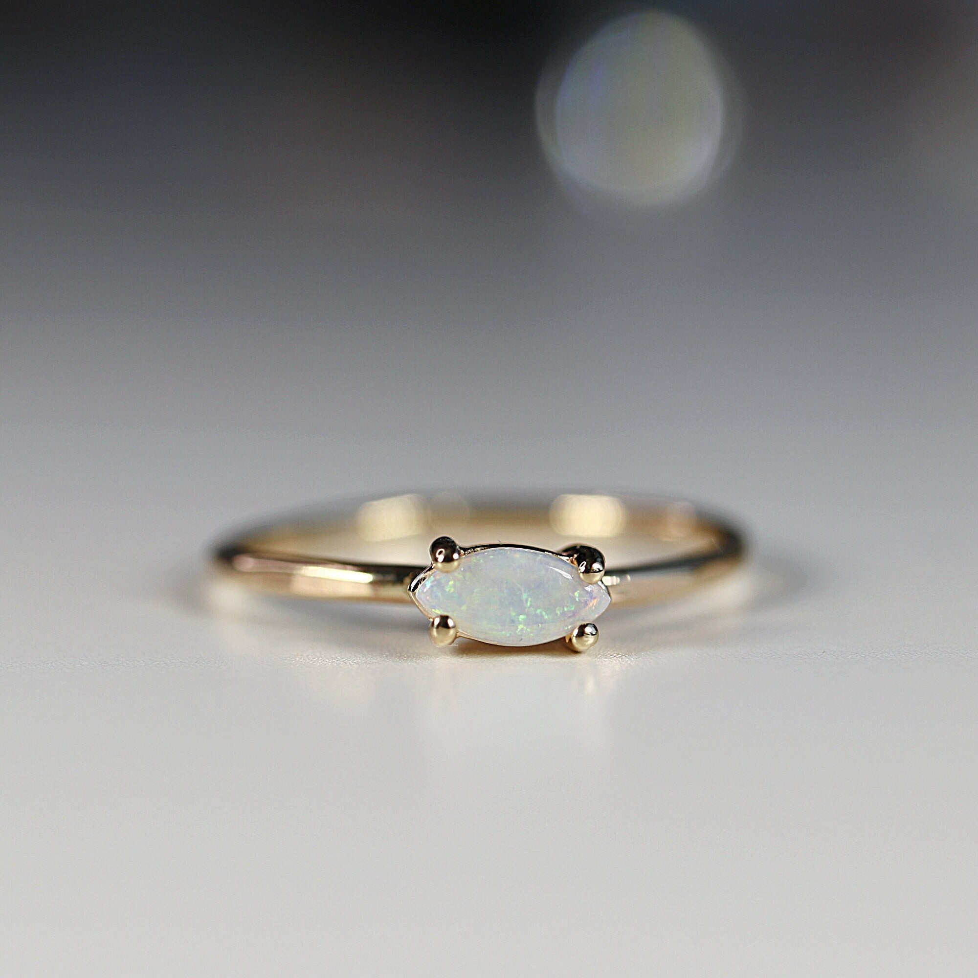 Dainty Australian Opal Ring 14k Gold, Natural Opal Engagement Ring, Fire Opal Promise Ring, Opal Marquise Ring, Minimalist Genuine Opal Ring