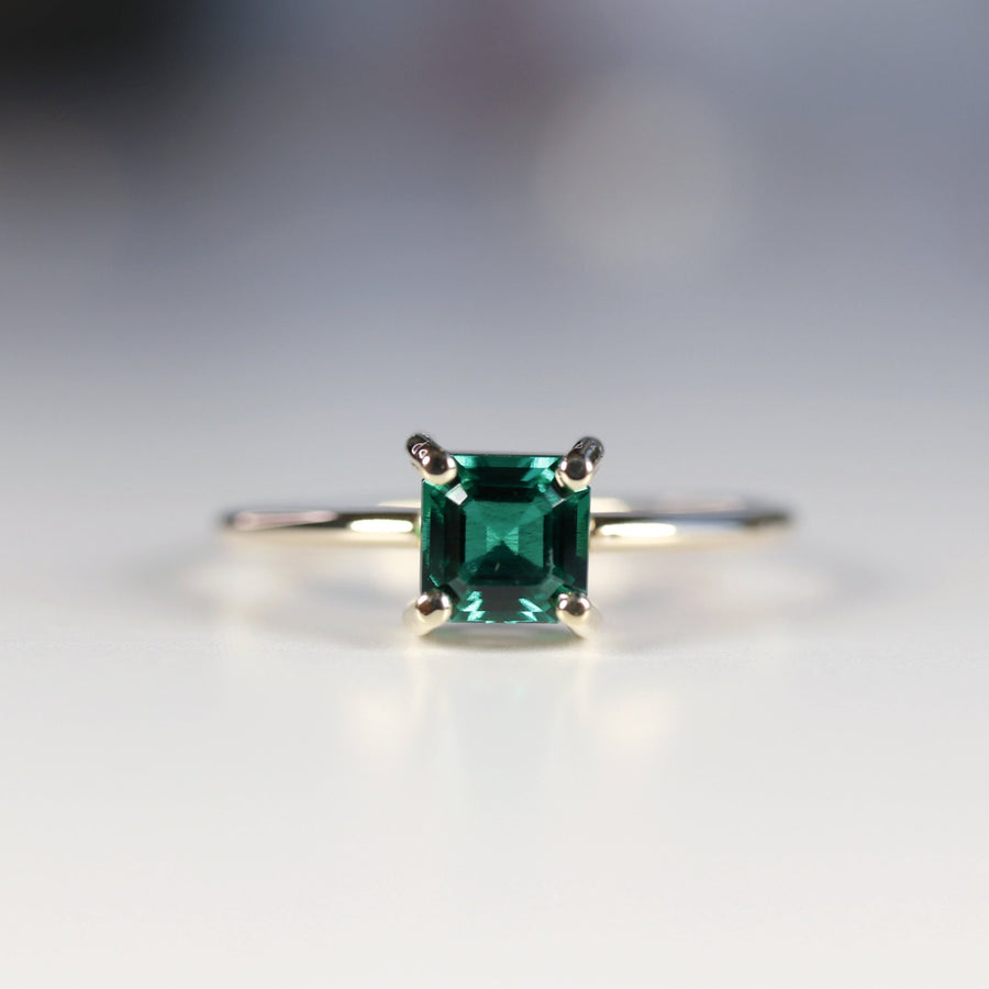 Lab Created Emerald Asscher Cut Engagement Ring | LUO