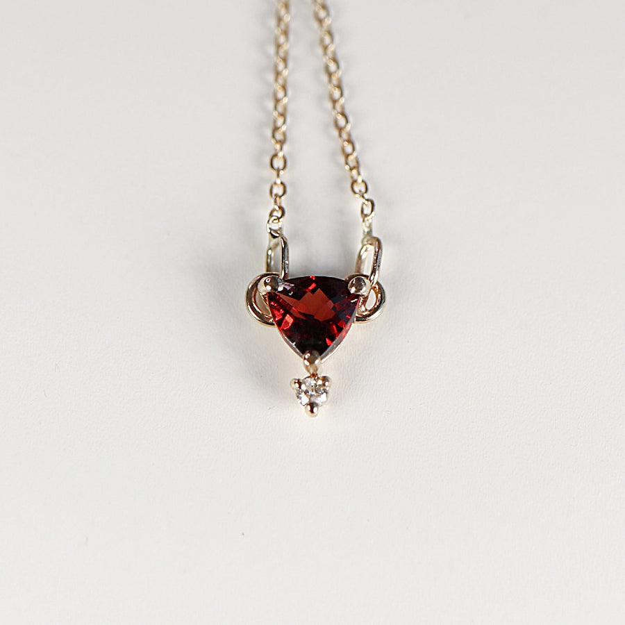 Diamond & Trillion Red Garnet Necklace 14k Gold