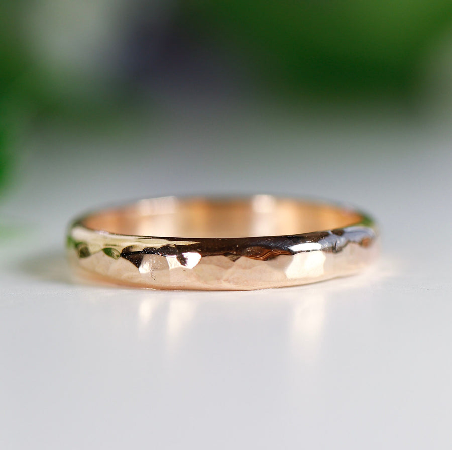 Hammered Gold Wedding Band, 14k Solid Yellow Gold Wedding Ring, Thick Gold Band, Hammered Wedding Band