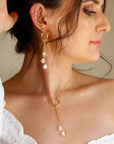 White Topaz and Pearl Gold Lariat Necklace