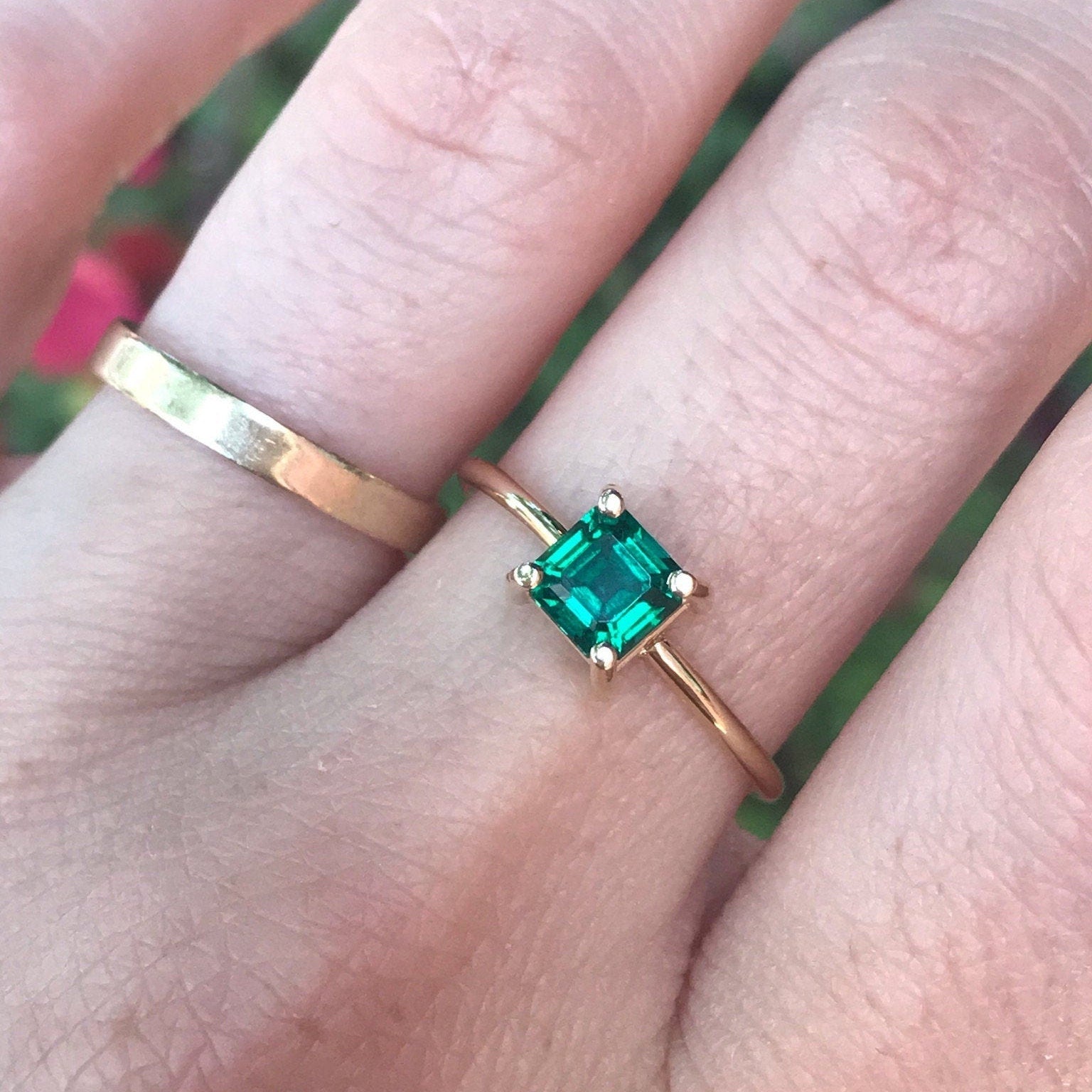 14k Gold Asscher Cut Emerald Ring