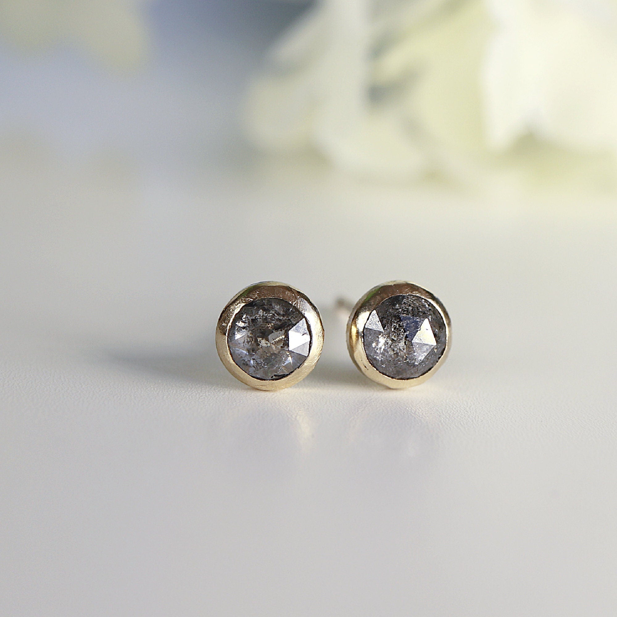 4mm Salt and Pepper Diamond Stud Earrings 14k Gold