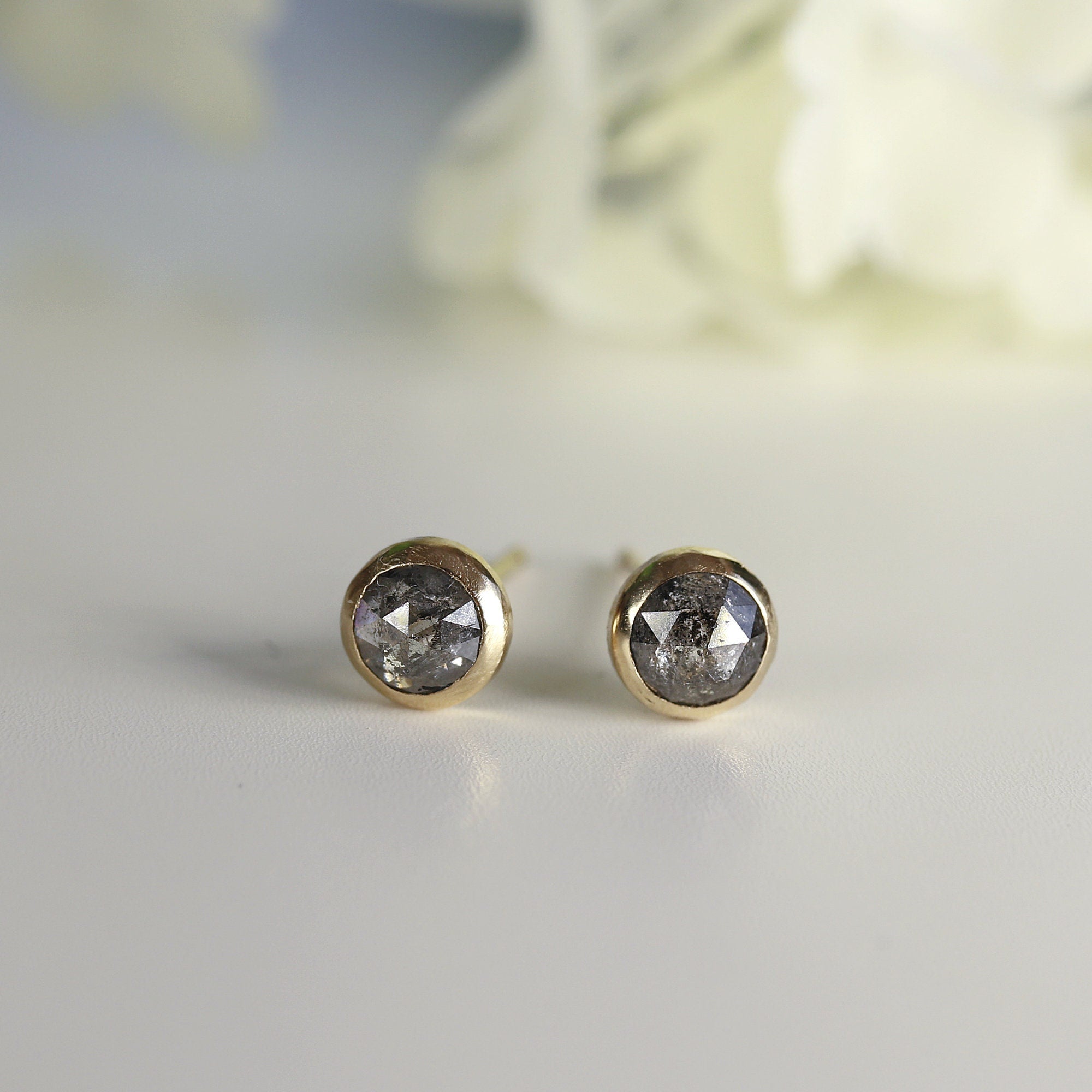 4mm Salt and Pepper Diamond Stud Earrings 14k Gold