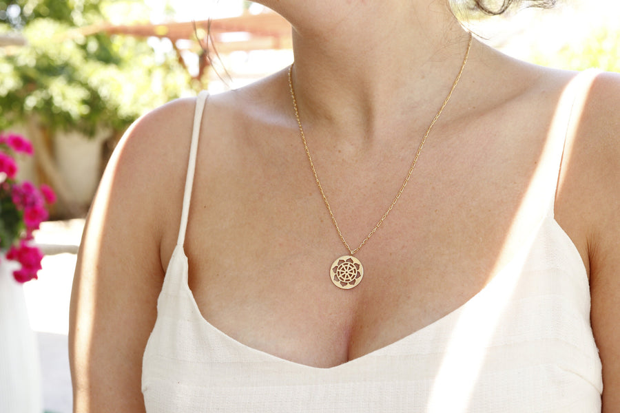 14k Solid Gold Heart Chakra Symbol Necklace