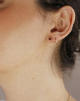 14k Solid Gold Stud Earrings, Pink Tourmaline Bezel Setting Earrings