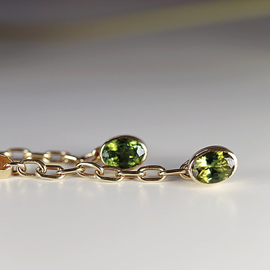 14k Solid Gold Green Tourmaline Chain Earrings