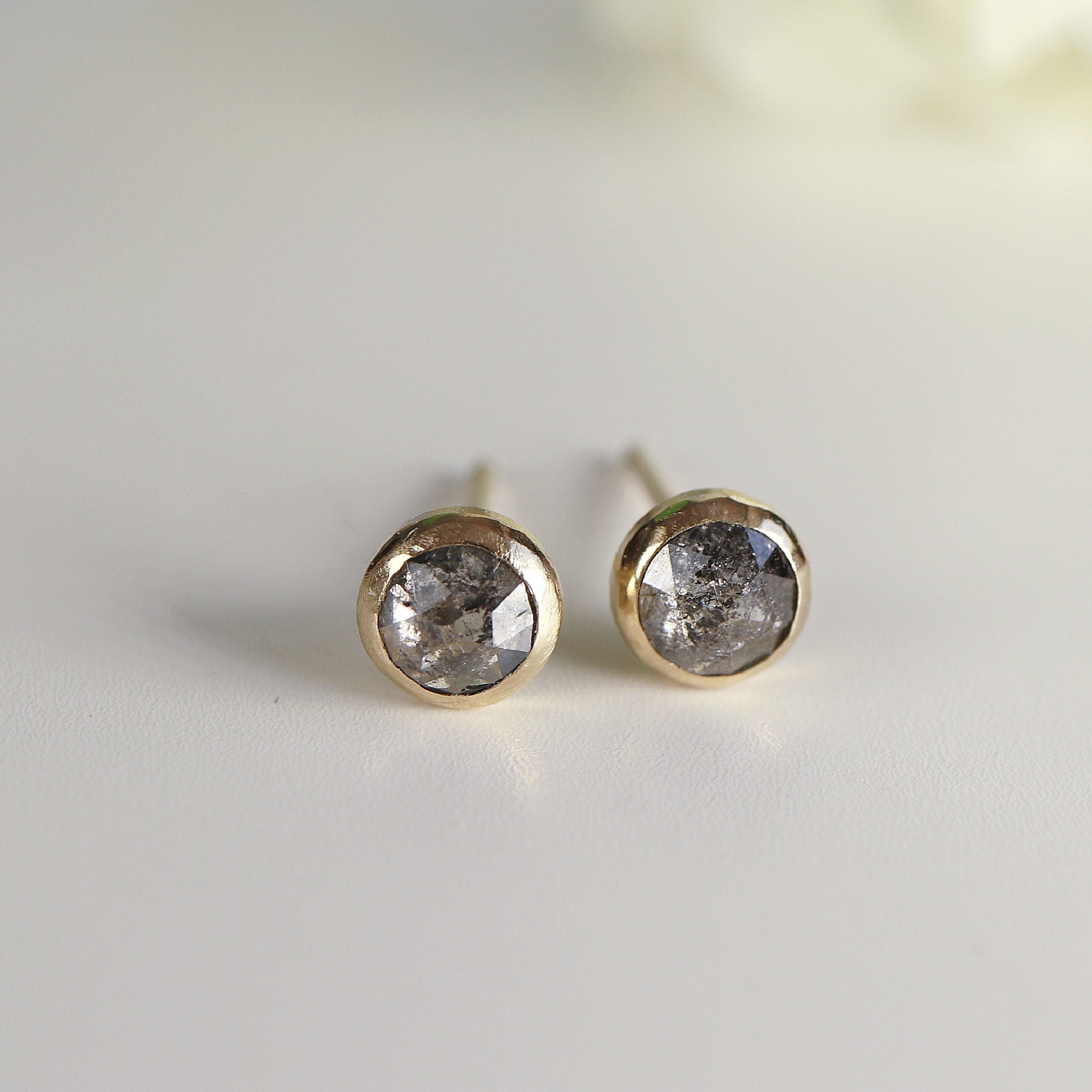 4mm Salt and Pepper Diamond Stud Earrings 14k Gold