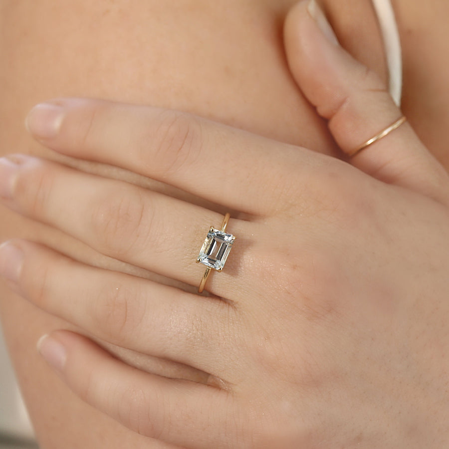 Aquamarine Engagement Ring, 14k Gold Emerald Cut Aquamarine Ring, March Birthstone, choose your gemstone Moonstone, Tourmaline, Peridot