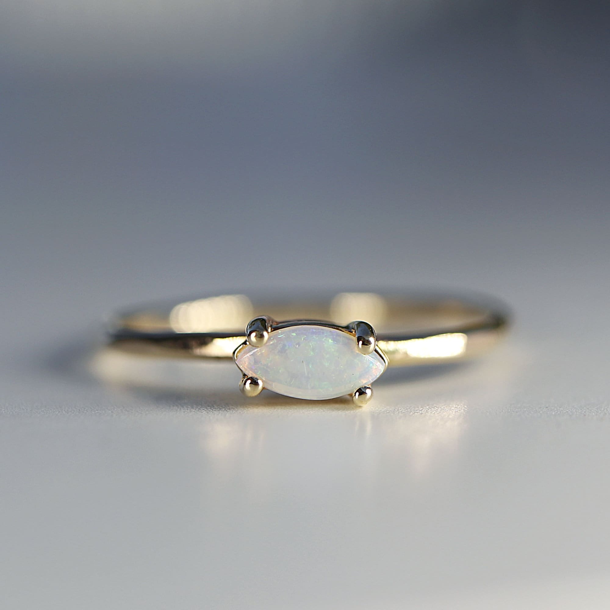 Dainty Australian Opal Ring 14k Gold, Natural Opal Engagement Ring, Fire Opal Promise Ring, Opal Marquise Ring, Minimalist Genuine Opal Ring