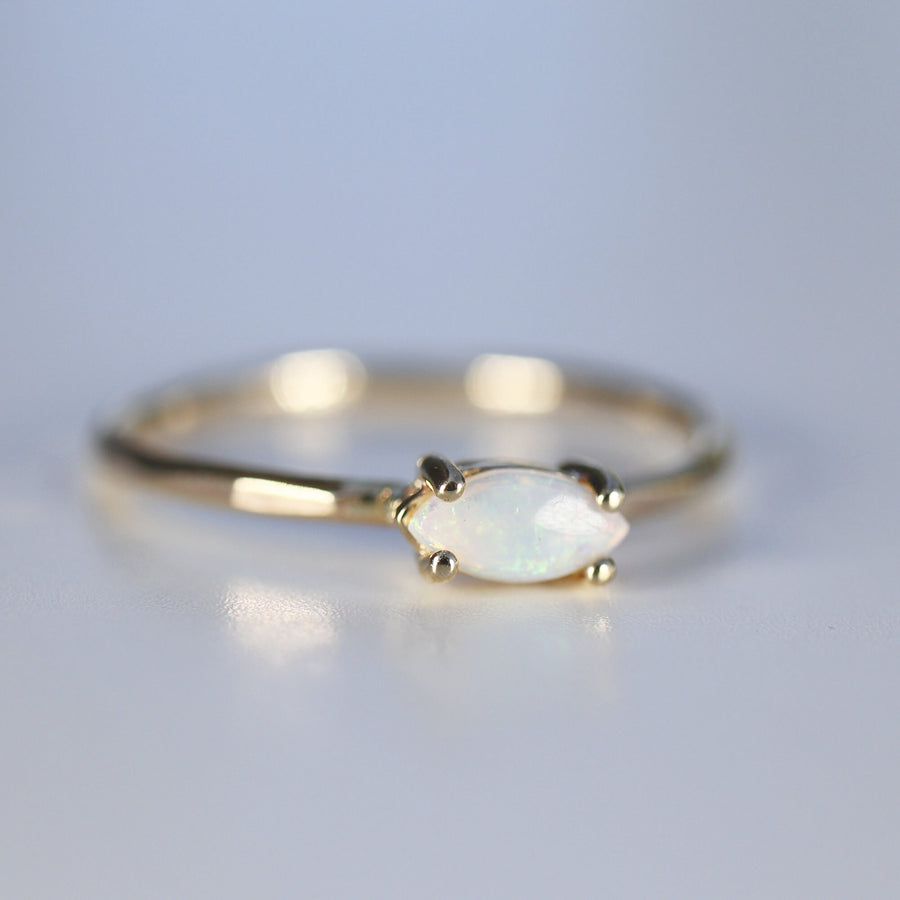 Dainty Australian Opal Ring 14k Gold, Natural Opal Engagement Ring, Fire Opal Promise Ring, Opal Marquise Ring, Minimalist Genuine Opal Ring
