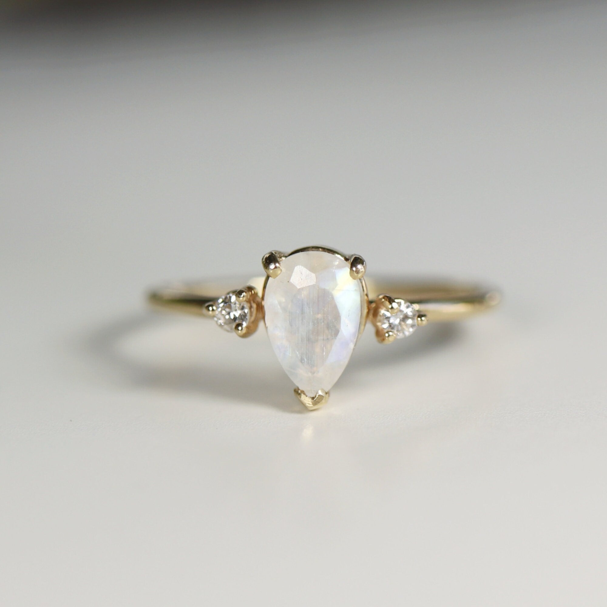 Pear Moonstone Ring with Diamonds