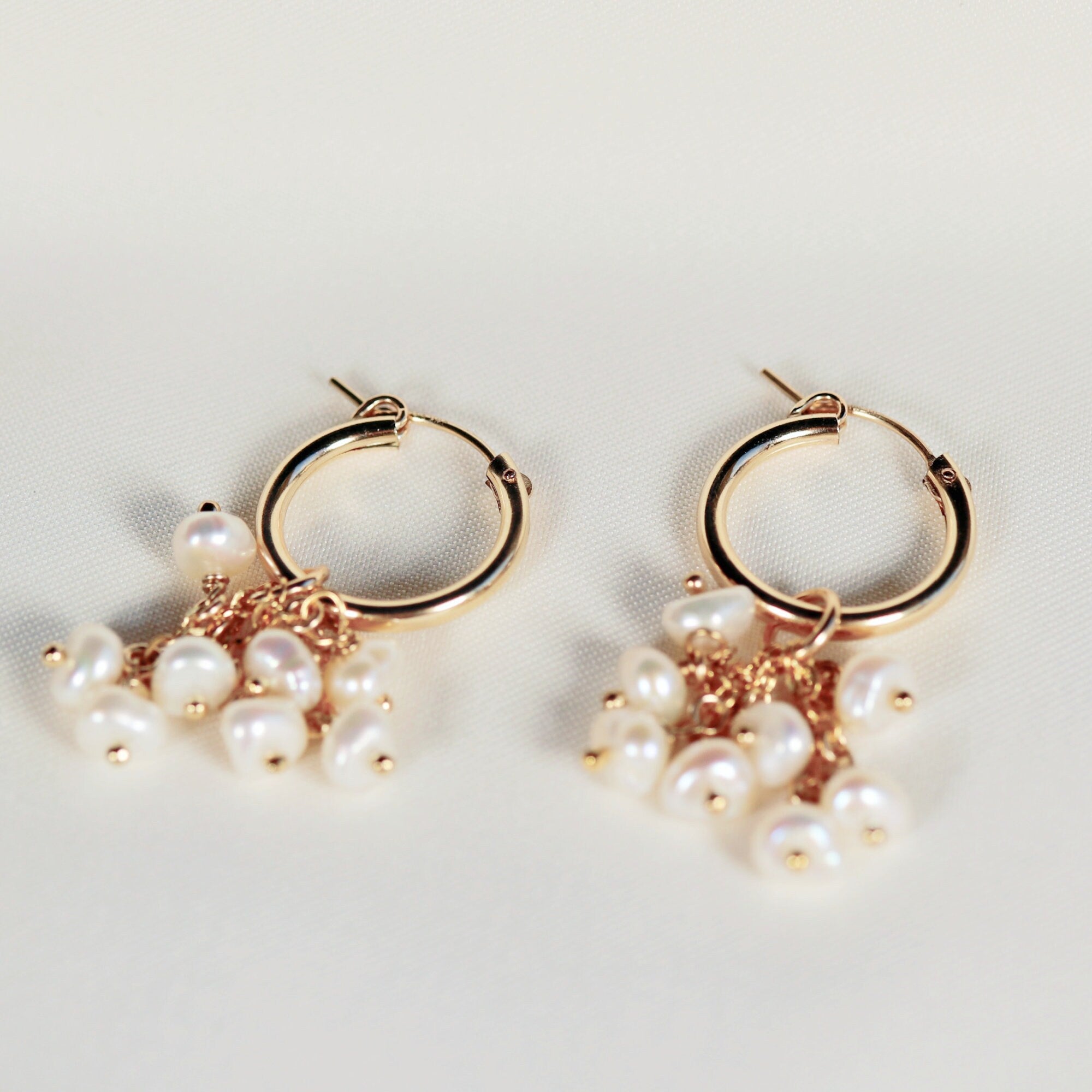 Gold Filled Pearl Hoops - Pearl Cluster Earrings