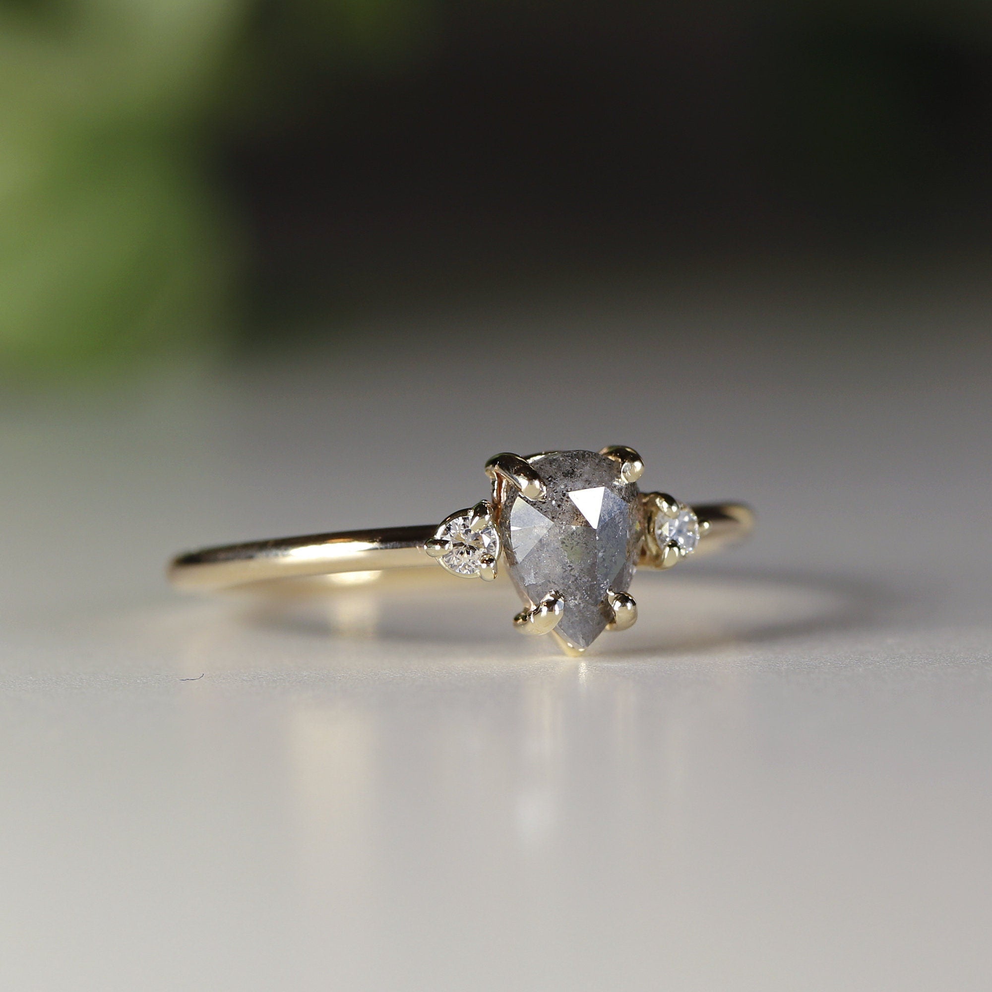 Pear Salt and Pepper Diamond Ring