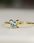 14k Gold Square Princess Aquamarine Ring