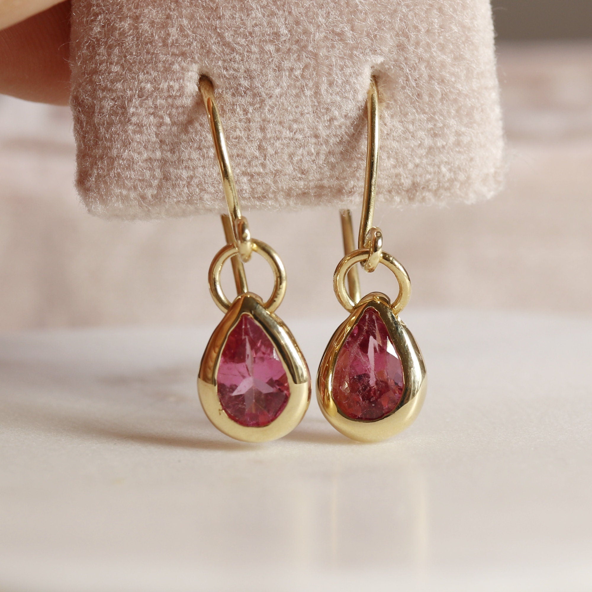 18k Gold Pink Tourmaline Earrings