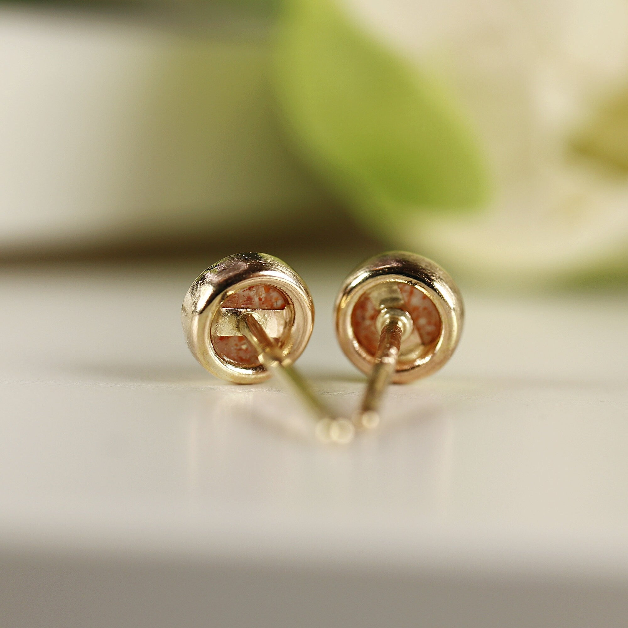 Sunstone Stud Earrings 14k Solid Gold, Sunstone Earrings, Bezel Set Orange Gemstone Earrings, Handmade Jewelry, Gift for Mom