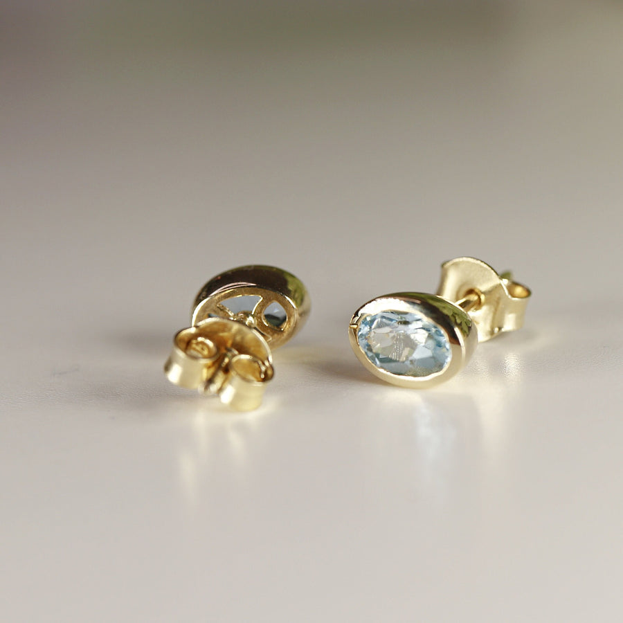 Aquamarine Stud Earrings 14k Solid Gold