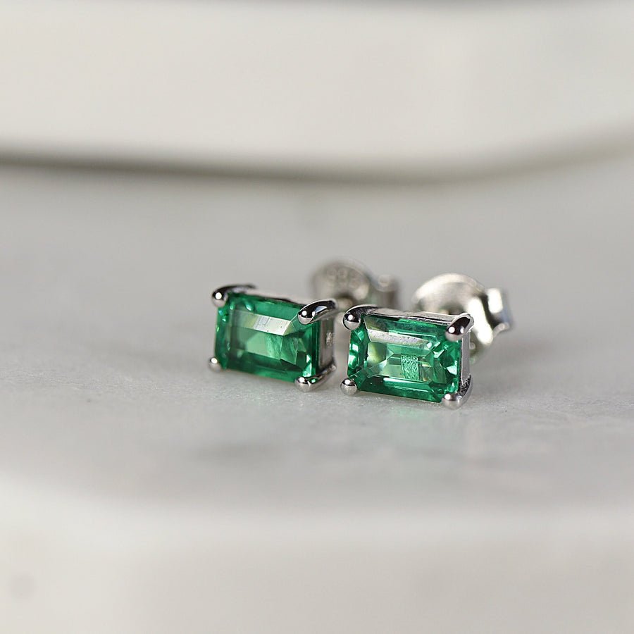 14k Gold Emerald Earrings, Emerald Cut Emerald Stud Earrings