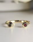 18k Solid Gold Pink Tourmaline Ring, Open Cuff Ring