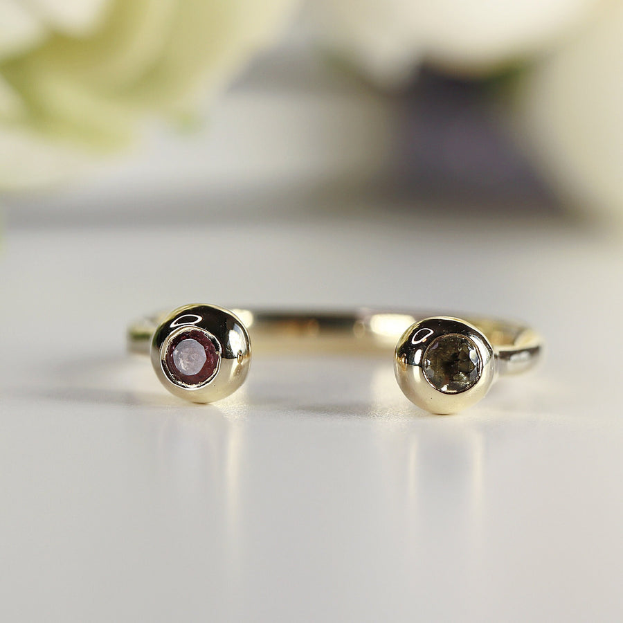 18k Solid Gold Pink Tourmaline Ring, Open Cuff Ring