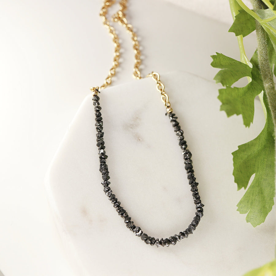 Black Diamond Necklace Gold Filled Chain