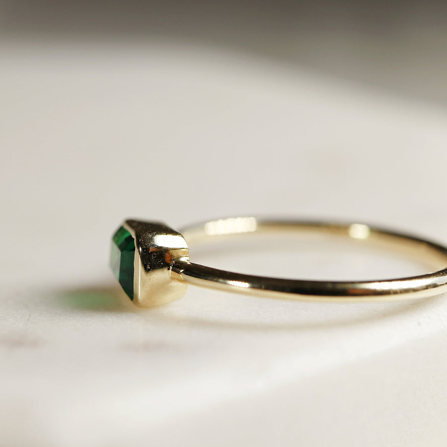Bezel Set Emerald Ring, Emerald Cut Emerald Ring, East West Minimalist Emerald Engagement Ring