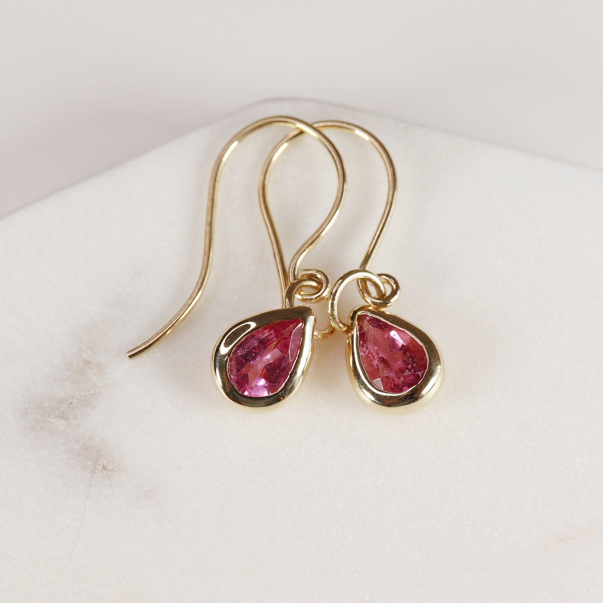 18k Gold Pink Tourmaline Earrings