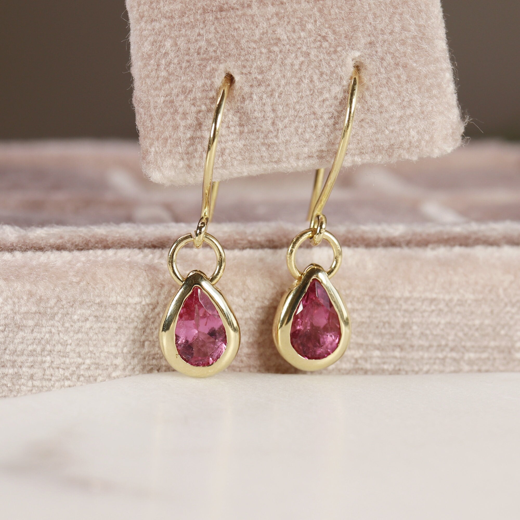 18k Gold Pink Tourmaline Earrings